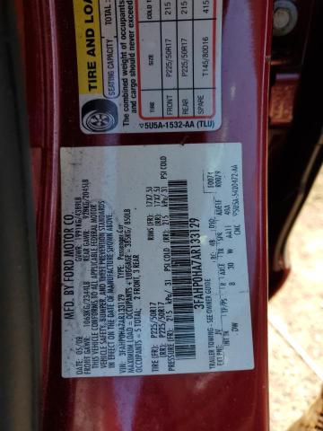 3FAHP0HA7AR133129 - 2010 FORD FUSION SE RED photo 12