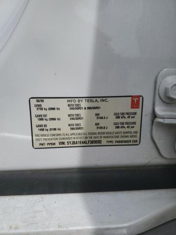 5YJSA1E44LF389092 - 2020 TESLA MODEL S 白色 照片 12