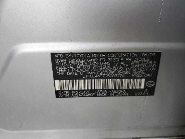 JTHCL46F795003726 - 2009 LEXUS LS 460 GRAY photo 12