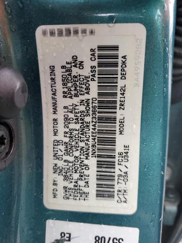 1NXBU4EE4AZ336670 - 2010 TOYOTA COROLLA BASE TEAL photo 13