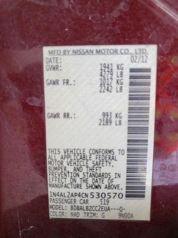 1N4AL2AP4CN530570 - 2012 NISSAN ALTIMA BASE MAROON photo 12