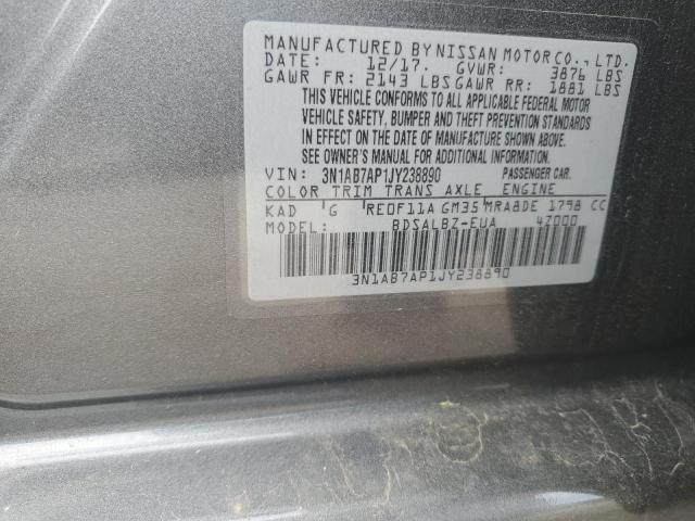 3N1AB7AP1JY238890 - 2018 NISSAN SENTRA S GRAY photo 12