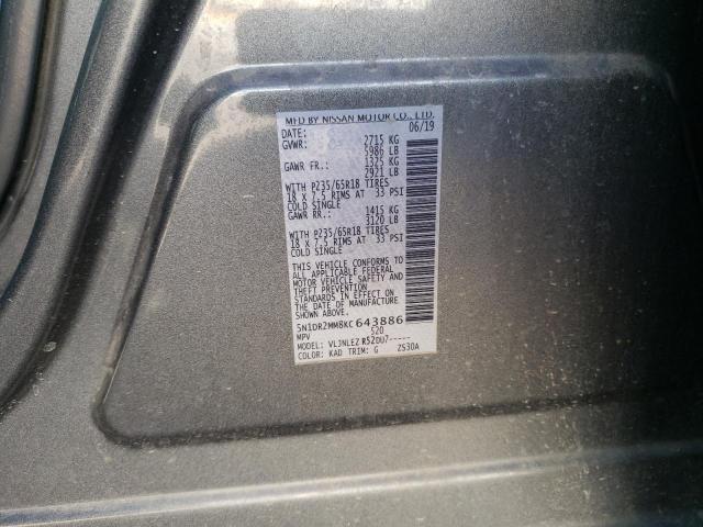 5N1DR2MM8KC643886 - 2019 NISSAN PATHFINDER S GRAY photo 12