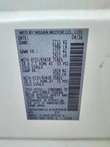5N1AR2MN2GC648908 - 2016 NISSAN PATHFINDER S WHITE photo 13
