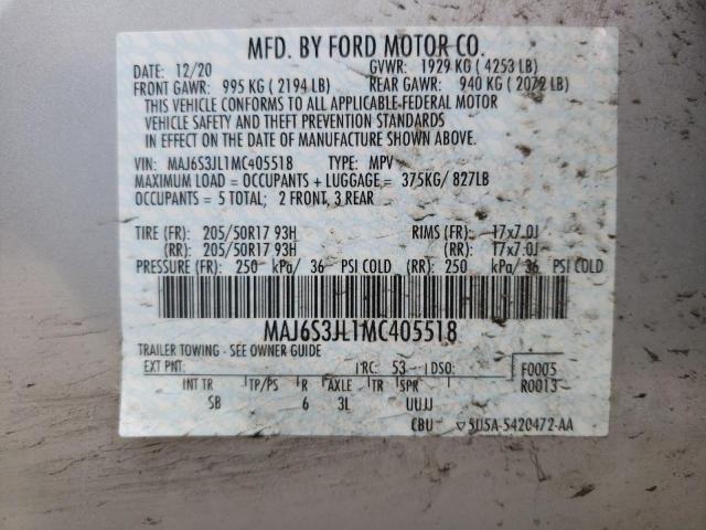 MAJ6S3JL1MC405518 - 2021 FORD ECOSPORT SES SILVER photo 12