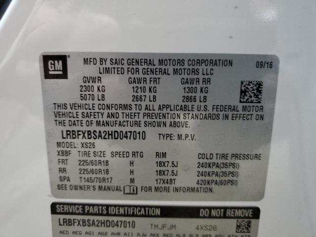 LRBFXBSA2HD047010 - 2017 BUICK ENVISION ESSENCE Սպիտակ լուսանկար 13