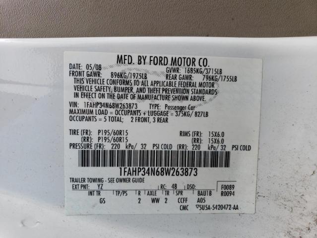 1FAHP34N68W263873 - 2008 FORD FOCUS S/SE WHITE photo 12