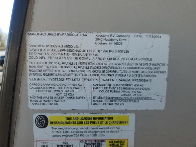 4YDT32921FT413733 - 2015 KEYSTONE PASSPORT BEIGE photo 10