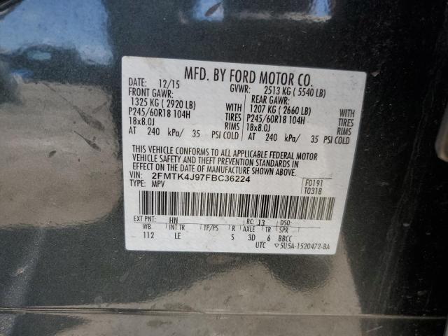 2FMTK4J97FBC36224 - 2015 FORD EDGE SEL GRAY photo 12