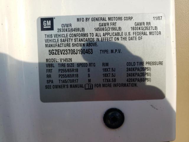 5GZEV23708J190463 - 2008 SATURN OUTLOOK XR თეთრი ფოტო 14