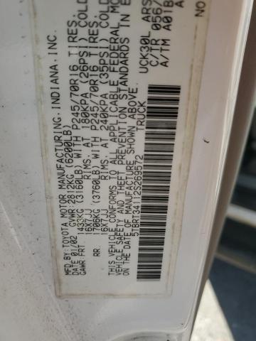 5TBRT34112S269572 - 2002 TOYOTA TUNDRA ACCESS CAB თეთრი ფოტო 12