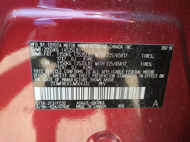 2T3WFREV3JW504332 - 2018 TOYOTA RAV4 ADVENTURE RED photo 12