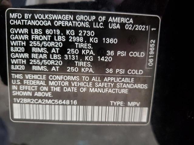 1V2BR2CA2MC564816 - 2021 VOLKSWAGEN ATLAS SEL BLACK photo 13