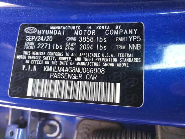 KMHLM4AG8MU066908 - 2021 HYUNDAI ELANTRA SEL BLUE photo 12