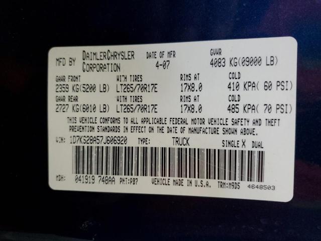 1D7KS28A57J606920 - 2007 DODGE RAM 2500 ST BLUE photo 12