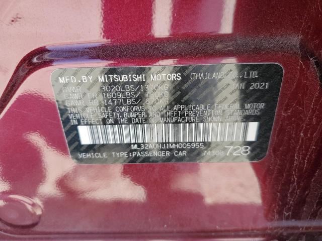 ML32AUHJ1MH005955 - 2021 MITSUBISHI MIRAGE ES MAROON photo 12