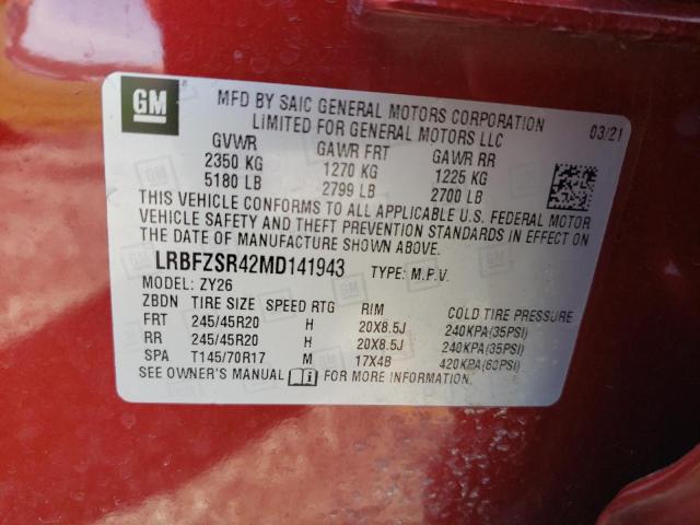 LRBFZSR42MD141943 - 2021 BUICK ENVISION AVENIR RED photo 13