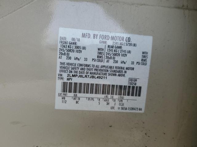 2LMPJ8LR7JBL49211 - 2018 LINCOLN MKX RESERVE Կրեմագույն լուսանկար 13