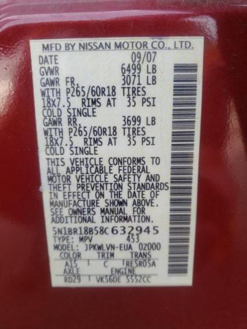 5N1BR18B58C632945 - 2008 NISSAN PATHFINDER LE RED photo 13
