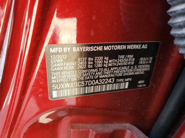 5UXWX9C57D0A32243 - 2013 BMW X3 XDRIVE28I RED photo 13