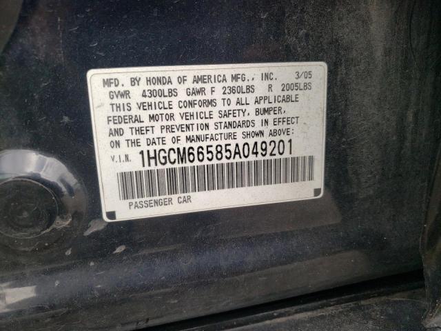 1HGCM66585A049201 - 2005 HONDA ACCORD EX BLACK photo 12