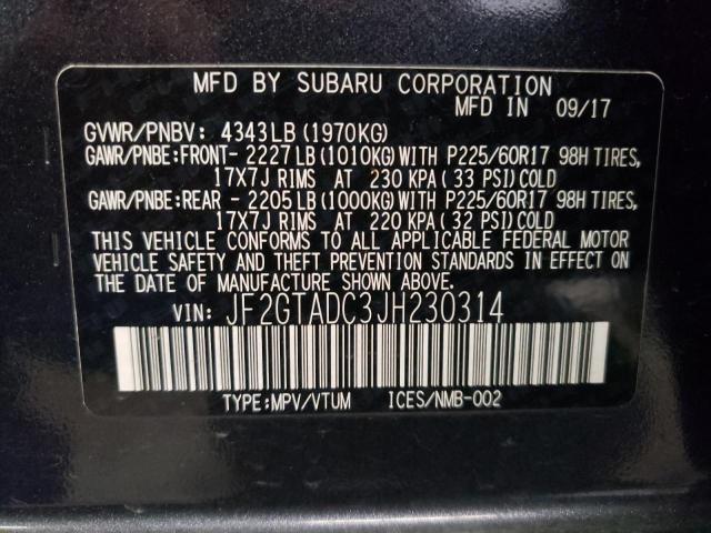 JF2GTADC3JH230314 - 2018 SUBARU CROSSTREK PREMIUM Графитовый фото 14