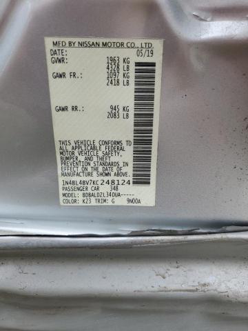 1N4BL4BV7KC248124 - 2019 NISSAN ALTIMA S SILVER photo 12