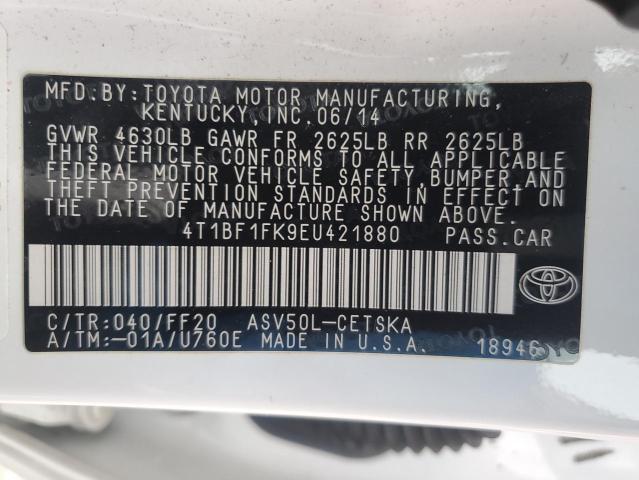 4T1BF1FK9EU421880 - 2014 TOYOTA CAMRY L WHITE photo 12