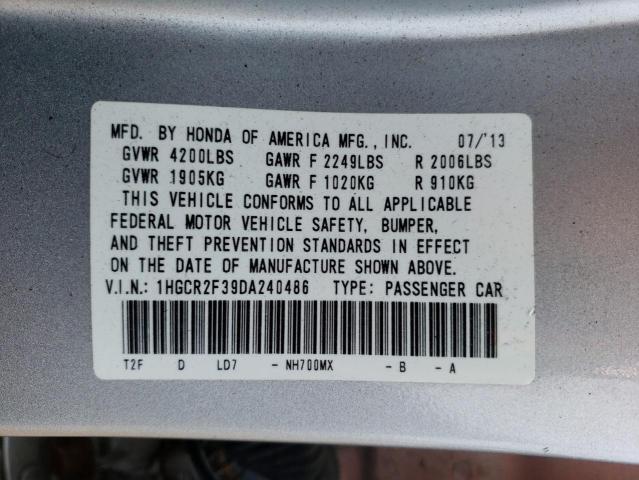 1HGCR2F39DA240486 - 2013 HONDA ACCORD LX SILVER photo 12