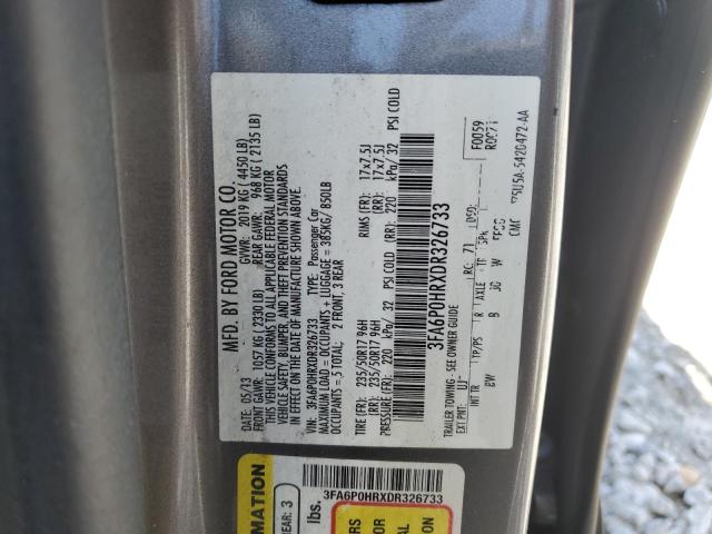 3FA6P0HRXDR326733 - 2013 FORD FUSION SE GRAY photo 12