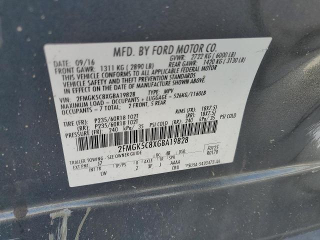 2FMGK5C8XGBA19828 - 2016 FORD FLEX SEL GRAY photo 12