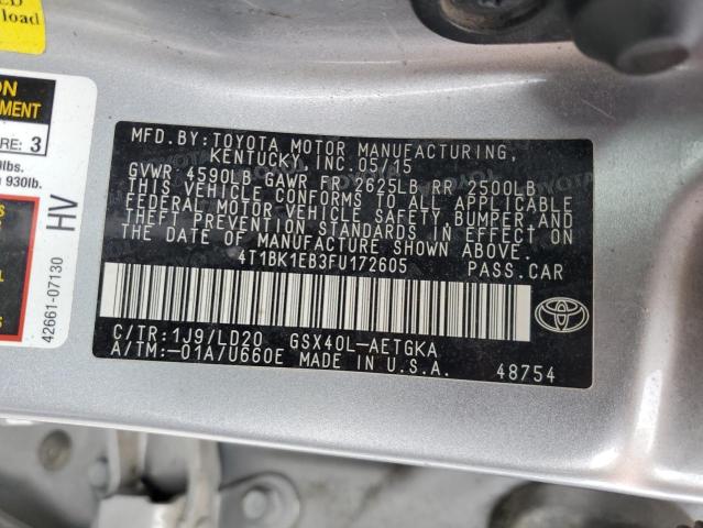 4T1BK1EB3FU172605 - 2015 TOYOTA AVALON XLE SILVER photo 12