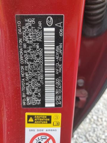 JTHBB1BAXA2033882 - 2010 LEXUS HS 250H RED photo 12