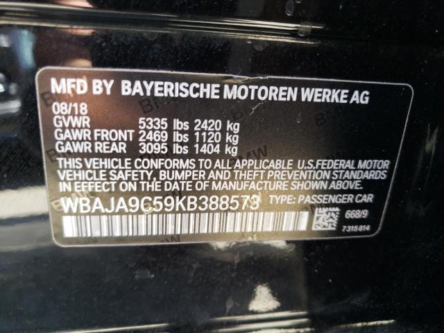 WBAJA9C59KB388573 - 2019 BMW 530E BLACK photo 12
