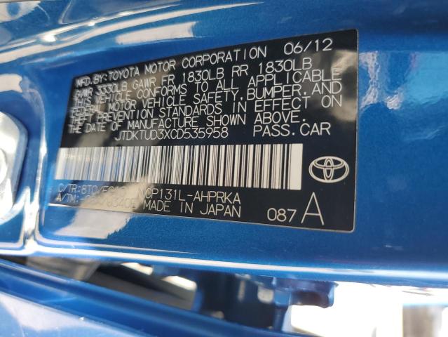 JTDKTUD3XCD535958 - 2012 TOYOTA YARIS BLUE photo 12