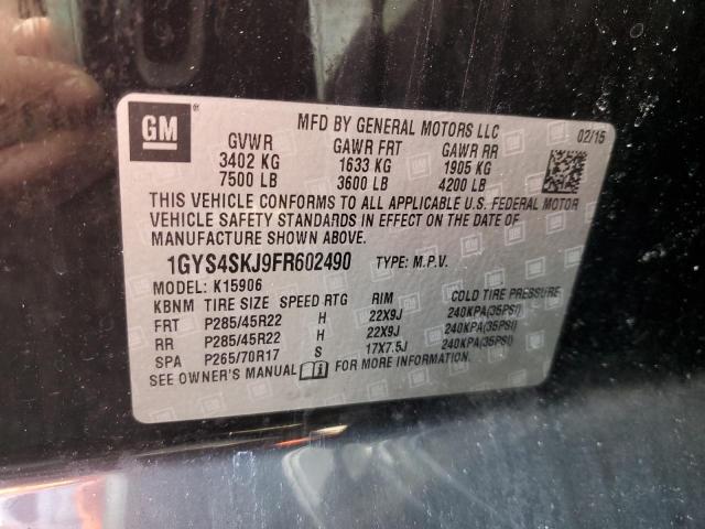 1GYS4SKJ9FR602490 - 2015 CADILLAC ESCALADE ESV LUXURY BLACK photo 12