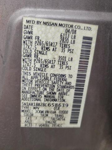 5N1AR18B28C658639 - 2008 NISSAN PATHFINDER S 棕色 照片 13