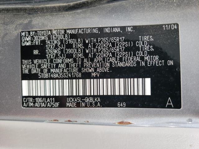 5TDBT48A35S241768 - 2005 TOYOTA SEQUOIA LIMITED SILVER photo 13