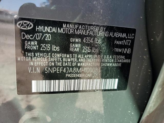 5NPEF4JA8MH100083 - 2021 HYUNDAI SONATA SEL GRAY photo 13