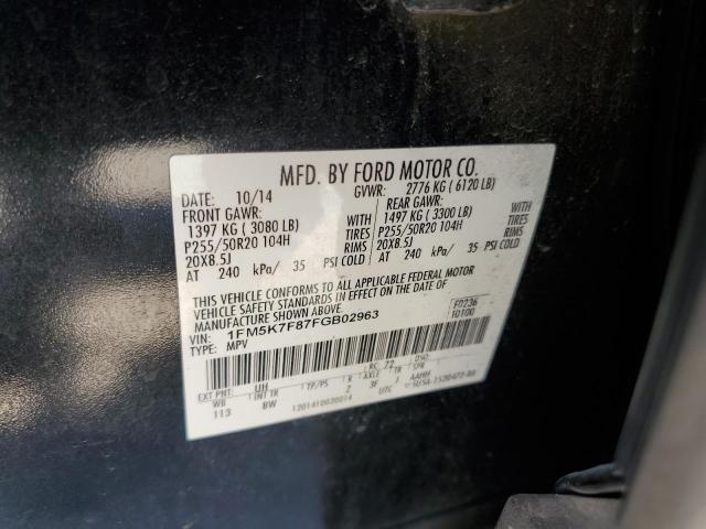 1FM5K7F87FGB02963 - 2015 FORD EXPLORER LIMITED BLACK photo 12