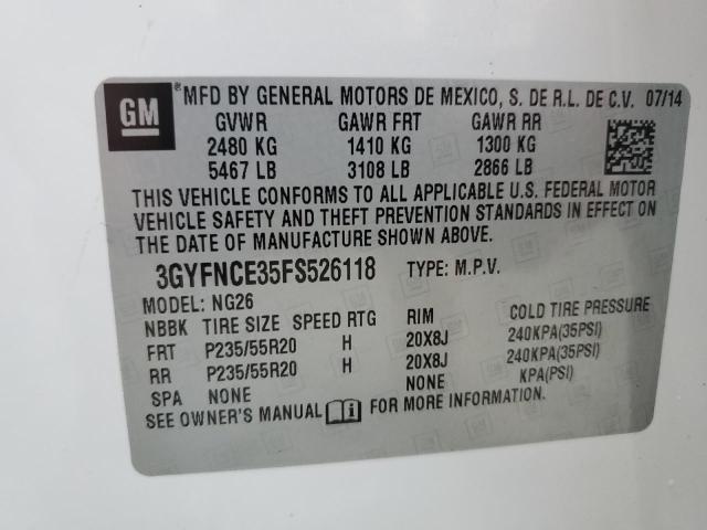 3GYFNCE35FS526118 - 2015 CADILLAC SRX PERFORMANCE COLLECTION Biały zdjęcie 12