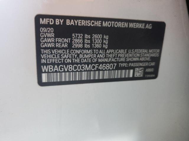 WBAGV8C03MCF46807 - 2021 BMW M850XI WHITE photo 12