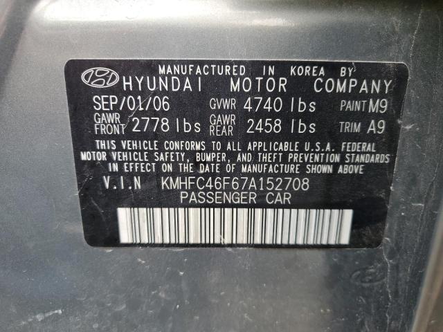 KMHFC46F67A152708 - 2007 HYUNDAI AZERA SE GRAY photo 12