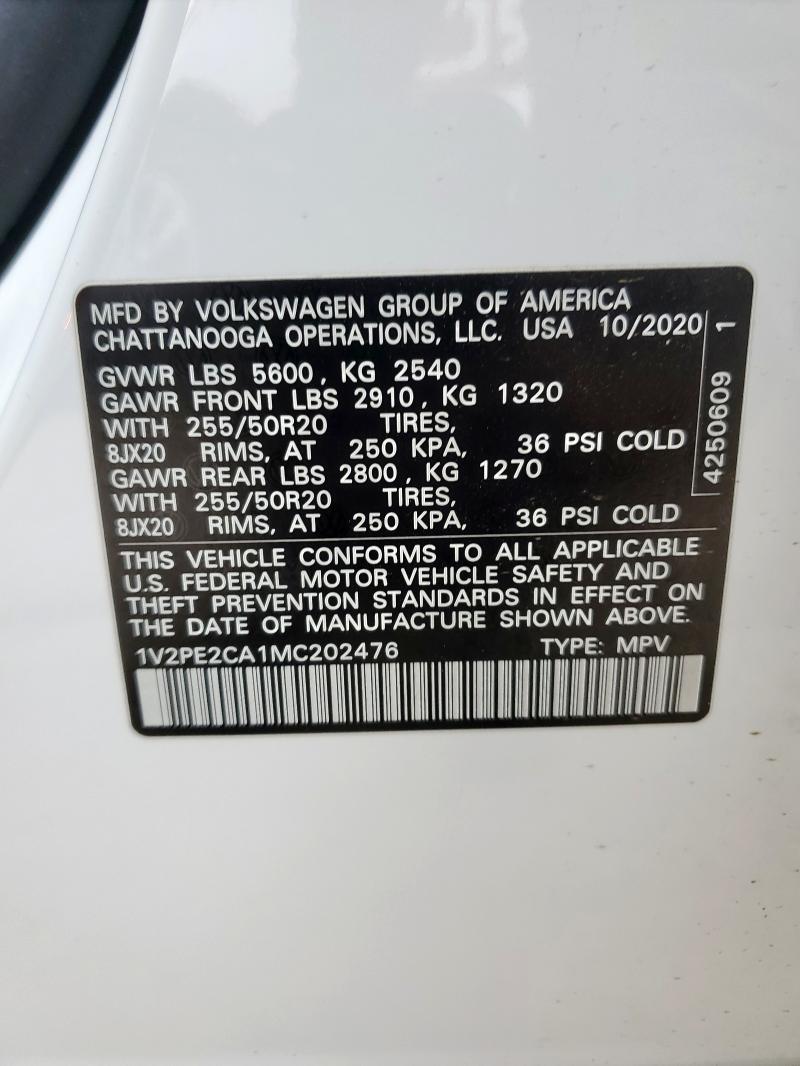 1V2PE2CA1MC202476 - 2021 VOLKSWAGEN ATLAS CROS SE WHITE photo 13