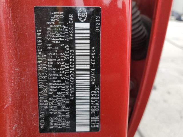 4T1BE46KX7U079279 - 2007 TOYOTA CAMRY CE RED photo 12