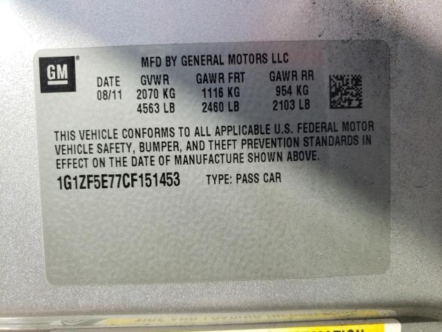 1G1ZF5E77CF151453 - 2012 CHEVROLET MALIBU 3LT ვერცხლისფერი ფოტო 12