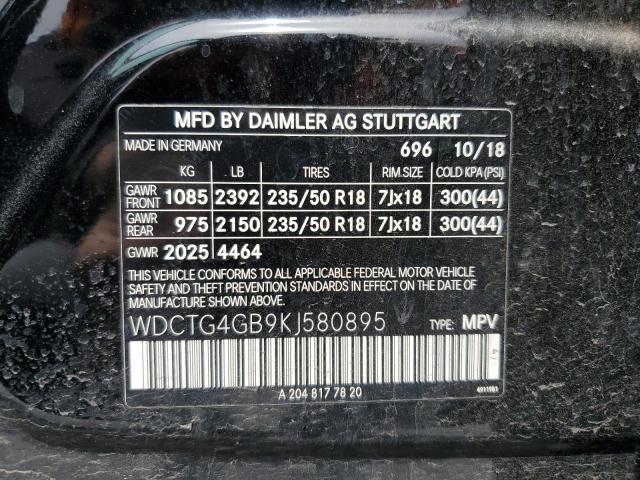 WDCTG4GB9KJ580895 - 2019 MERCEDES-BENZ GLA 250 4MATIC BLACK photo 13