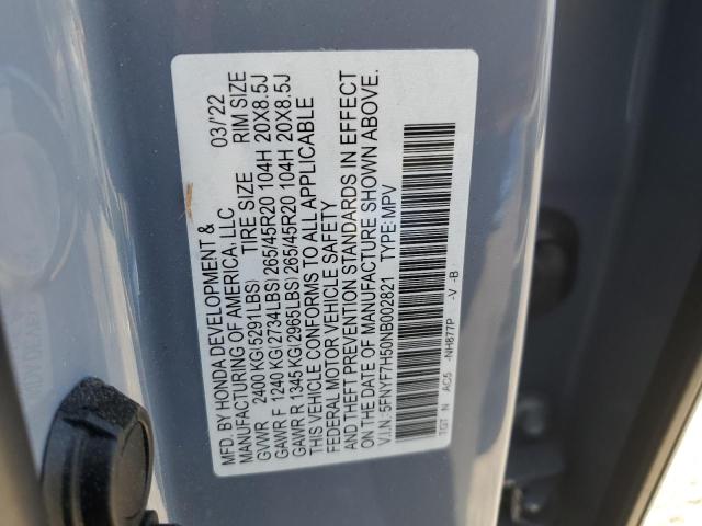5FNYF7H50NB002821 - 2022 HONDA PASSPORT EXL BLUE photo 12
