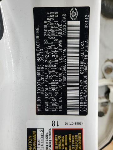 4T1BK1EB6DU074116 - 2013 TOYOTA AVALON BASE WHITE photo 13