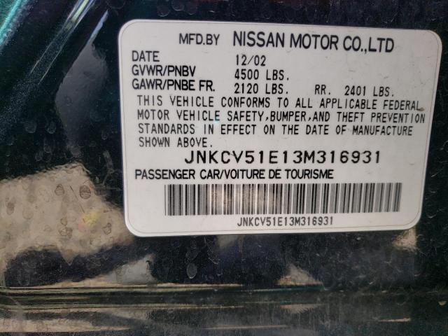 JNKCV51E13M316931 - 2003 INFINITI G35 BLACK photo 13